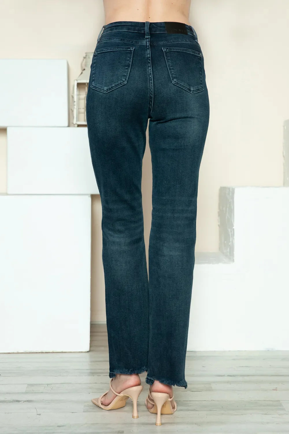 Judy Blue Full Size Button Fly Raw Hem Straight Jeans