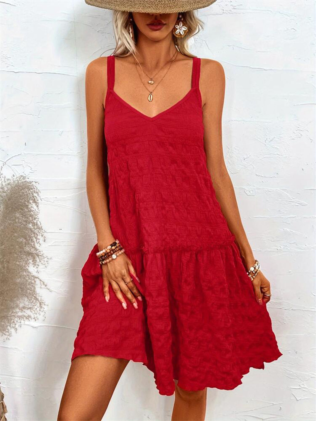 Crisscross Double Spaghetti Straps Tiered Cami Dress
