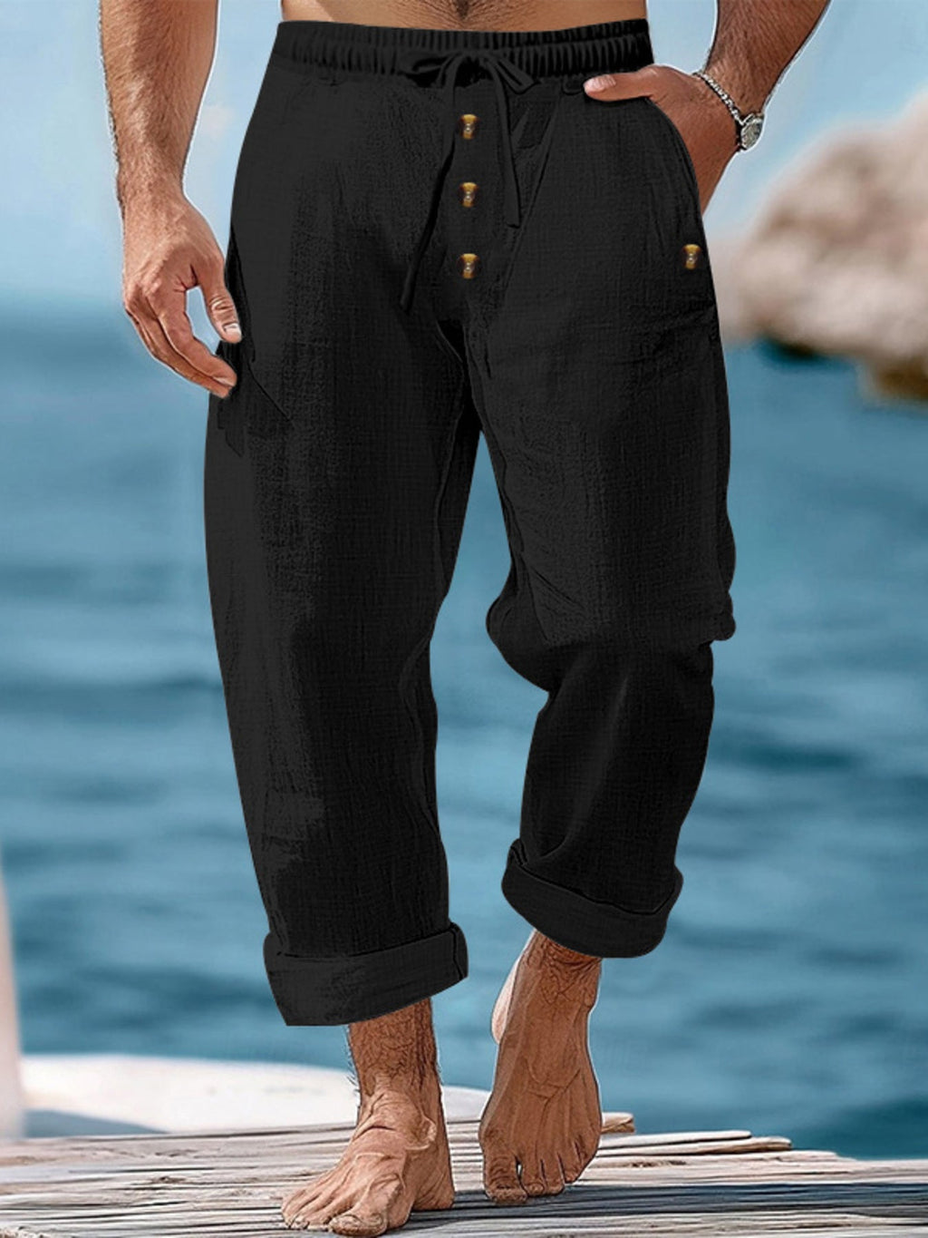 Men's Full Size Button-Fly Drawstring Pants Plus Size