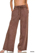 Zenana Washed Brown French Terry Sweatpants