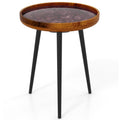 16 Inch Round End Table with Sea Shell Decoration and Epoxy Resin Finish-Brown