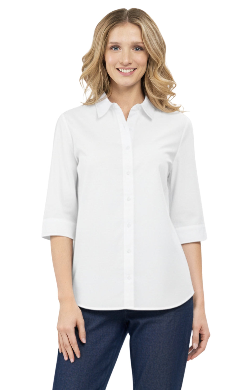 Women's 3/4 Sleeve Button-Down Camp Shirt — Collared Regular Fit