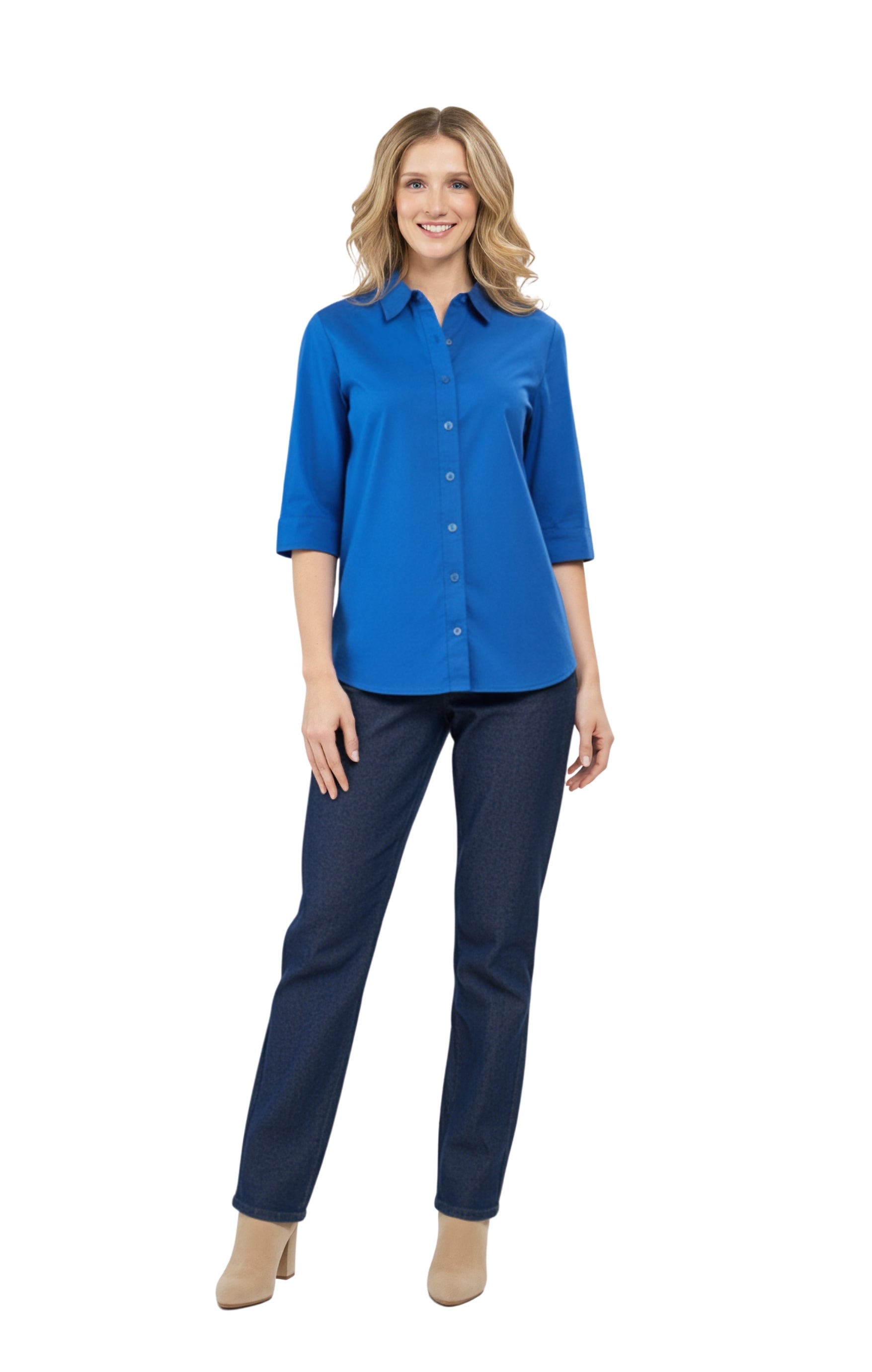 Women's 3/4 Sleeve Button-Down Camp Shirt — Collared Regular Fit