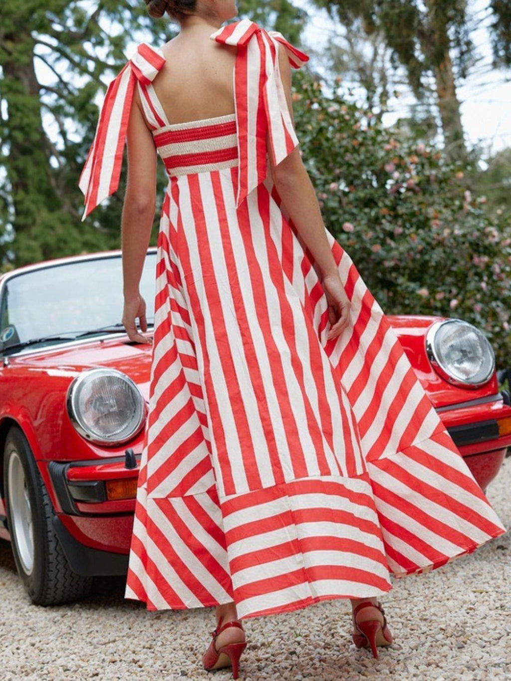 Striped Square Neck Wide Strap Dress