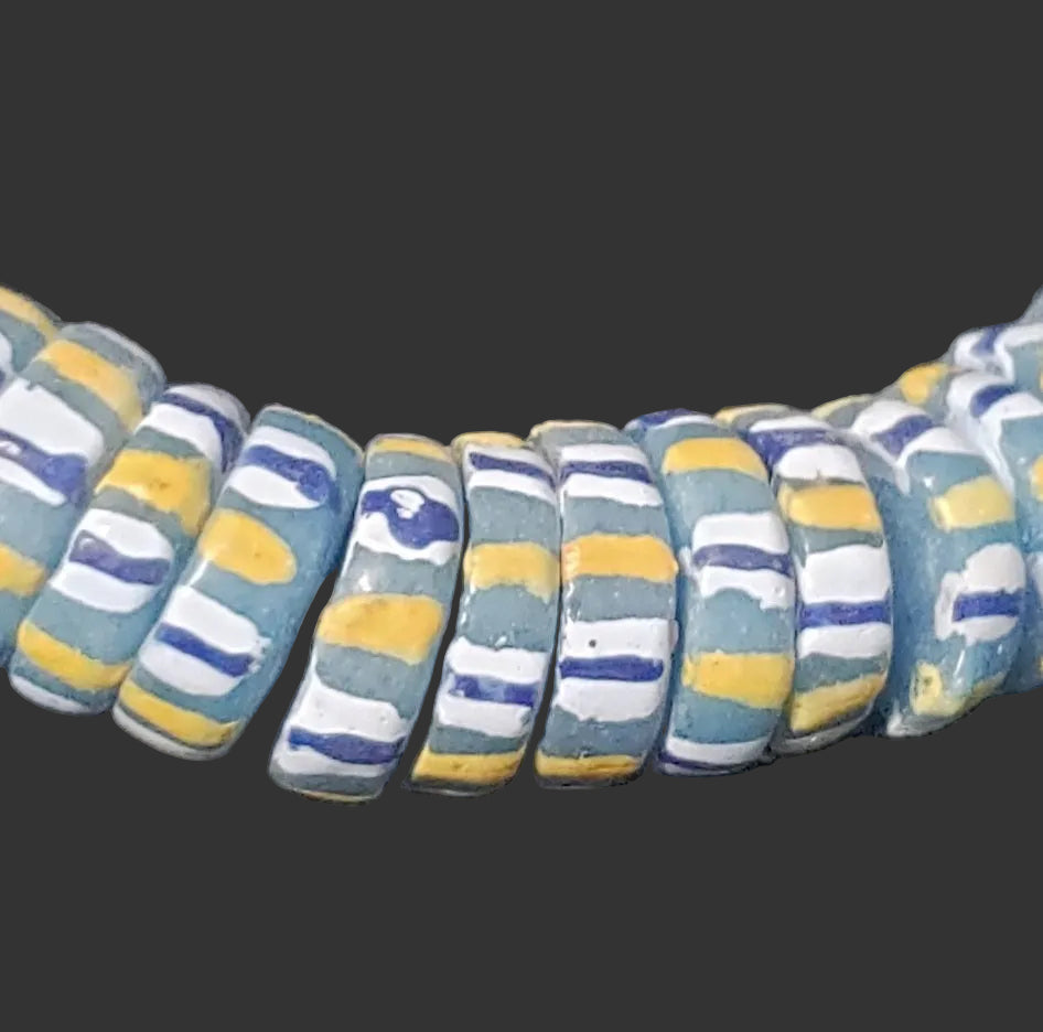African glass beads, chevron stripped spacer beads
