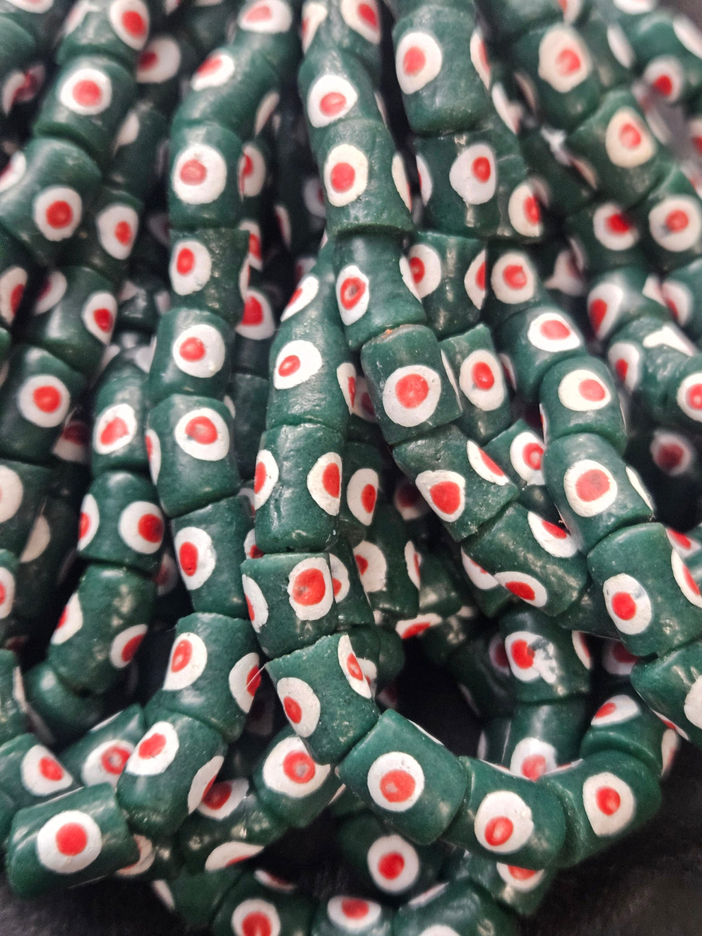 Painted African Recycled Glass Beads - Small Tube Beads #1101