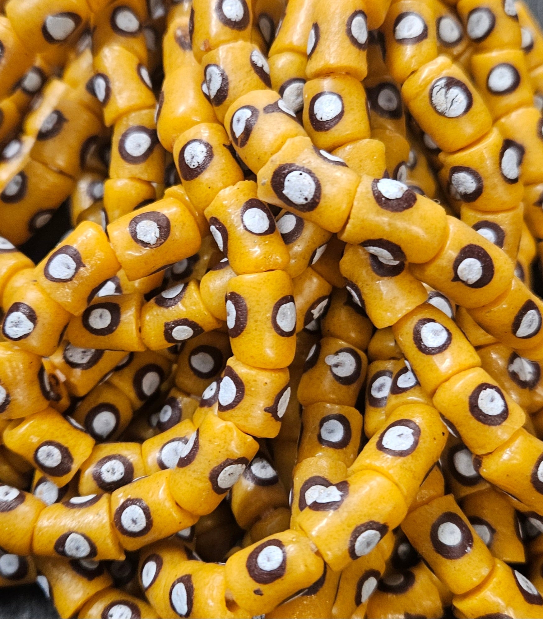Painted African Recycled Glass Beads - Small Tube Beads #1104