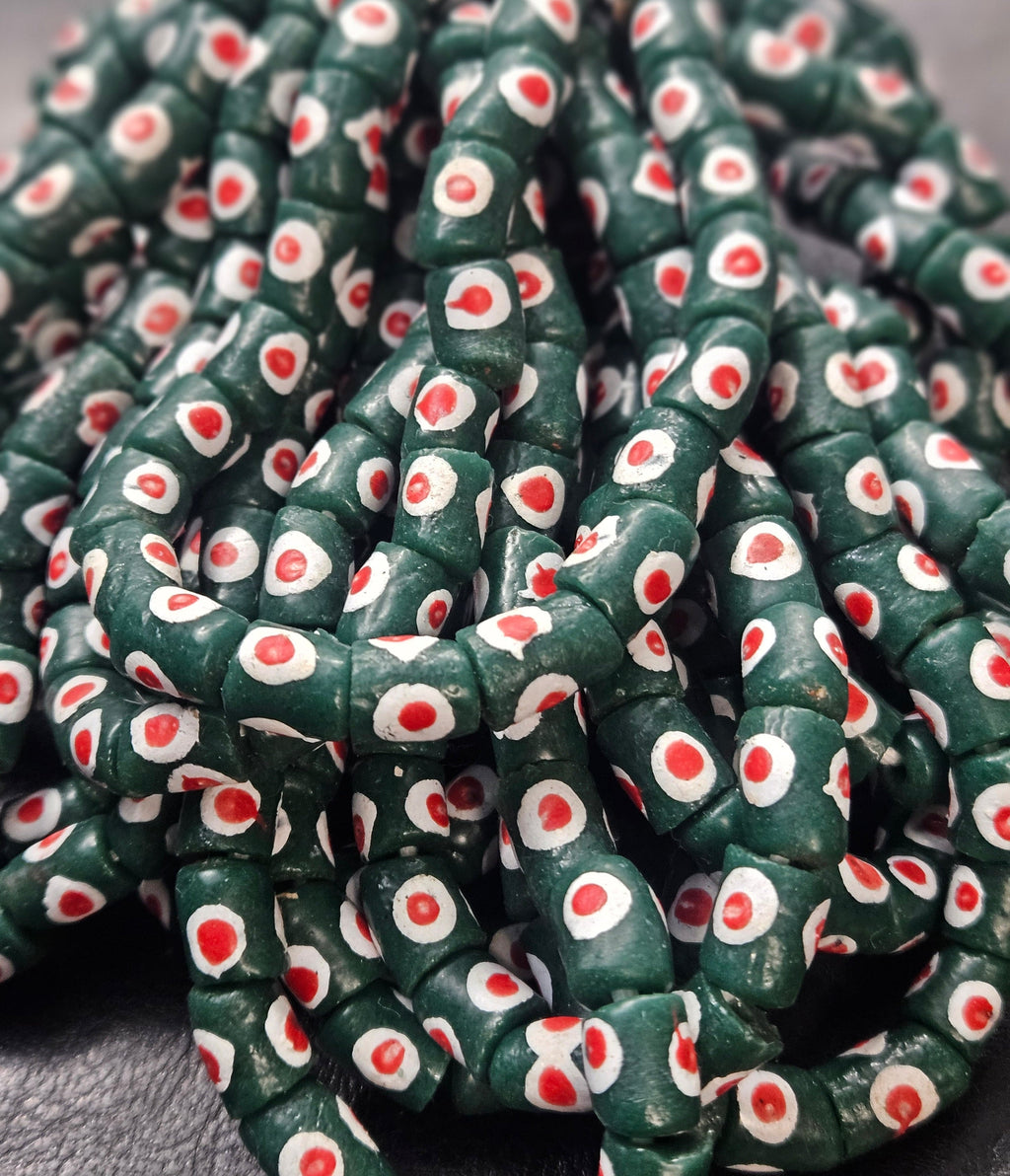 Painted African Recycled Glass Beads - Small Tube Beads #1117