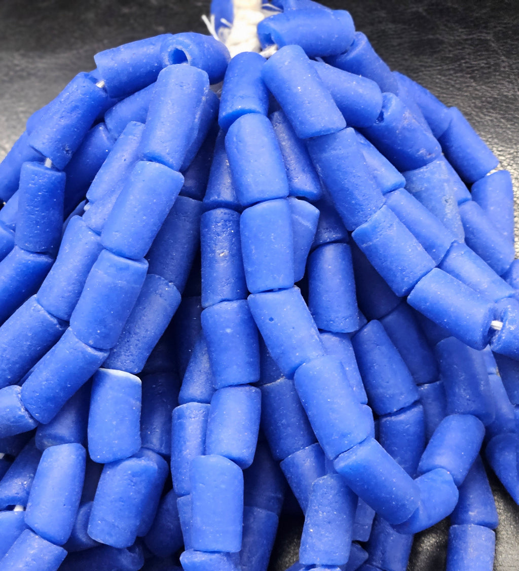 Painted African Recycled Glass Beads - Tube Beads #1403