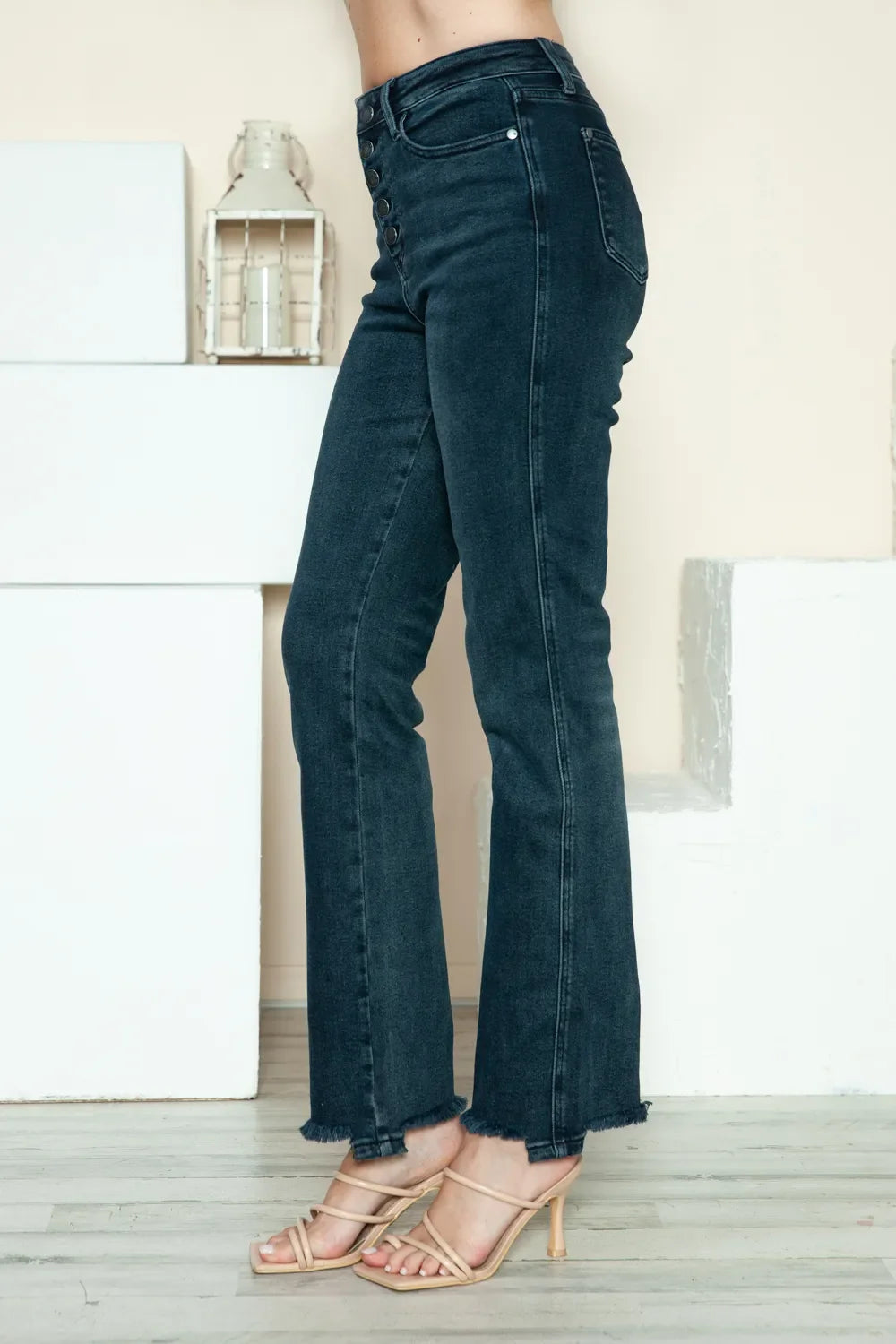 Judy Blue Full Size Button Fly Raw Hem Straight Jeans