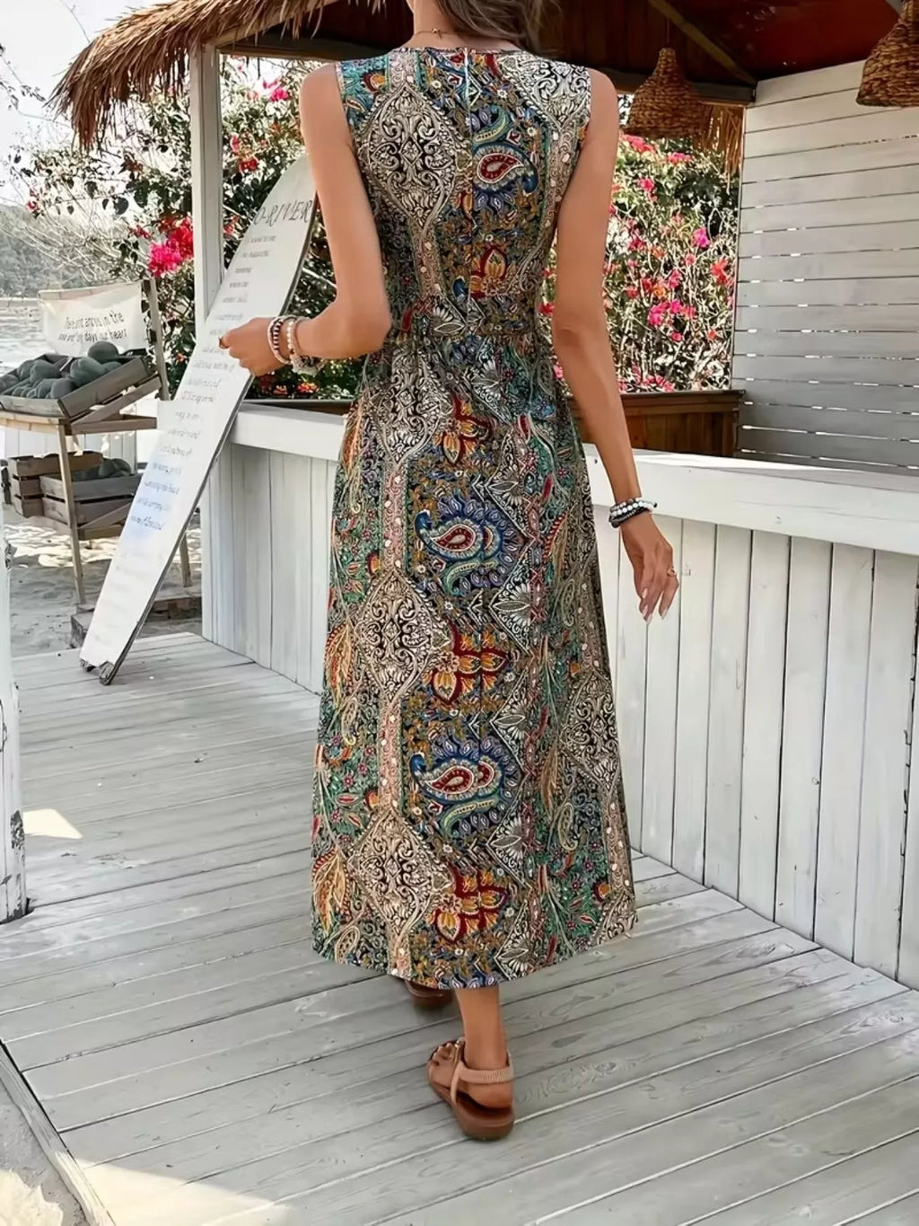 Paisley Print Sleeveless Romper with Long Top
