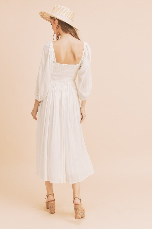 Aemi + Co Ruffled Smocked Square Neck Balloon Sleeve Dress