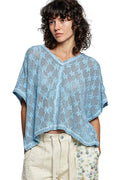 Blue Crochet Lace Short Sleeve Top