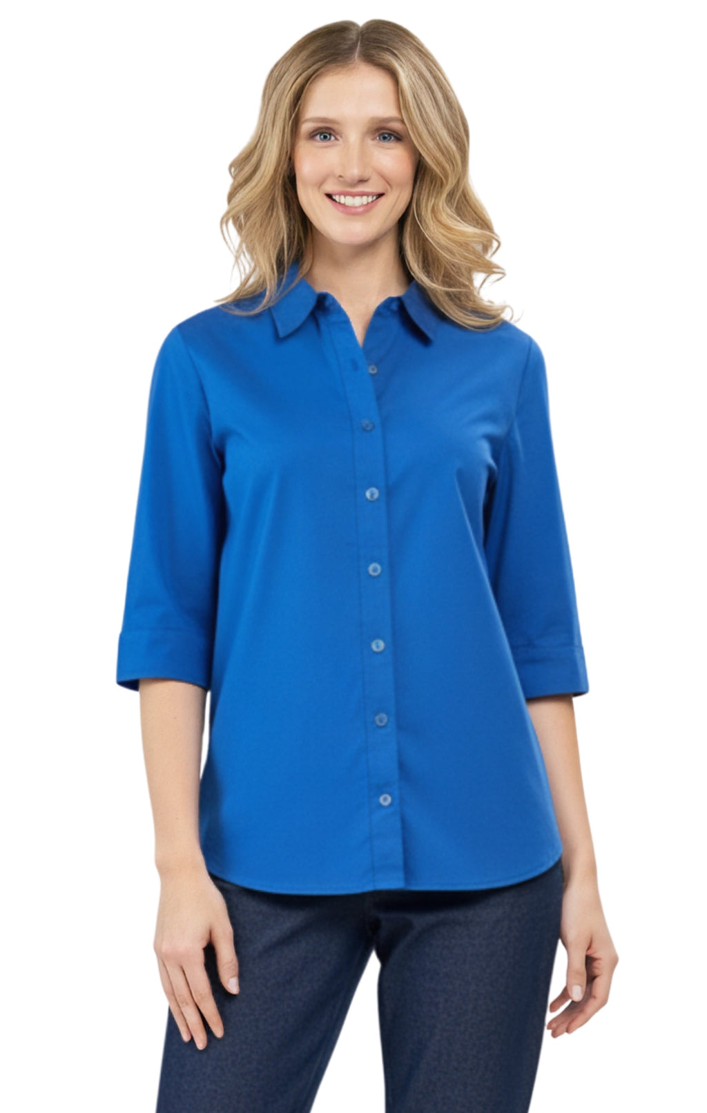 Women's 3/4 Sleeve Button-Down Camp Shirt — Collared Regular Fit