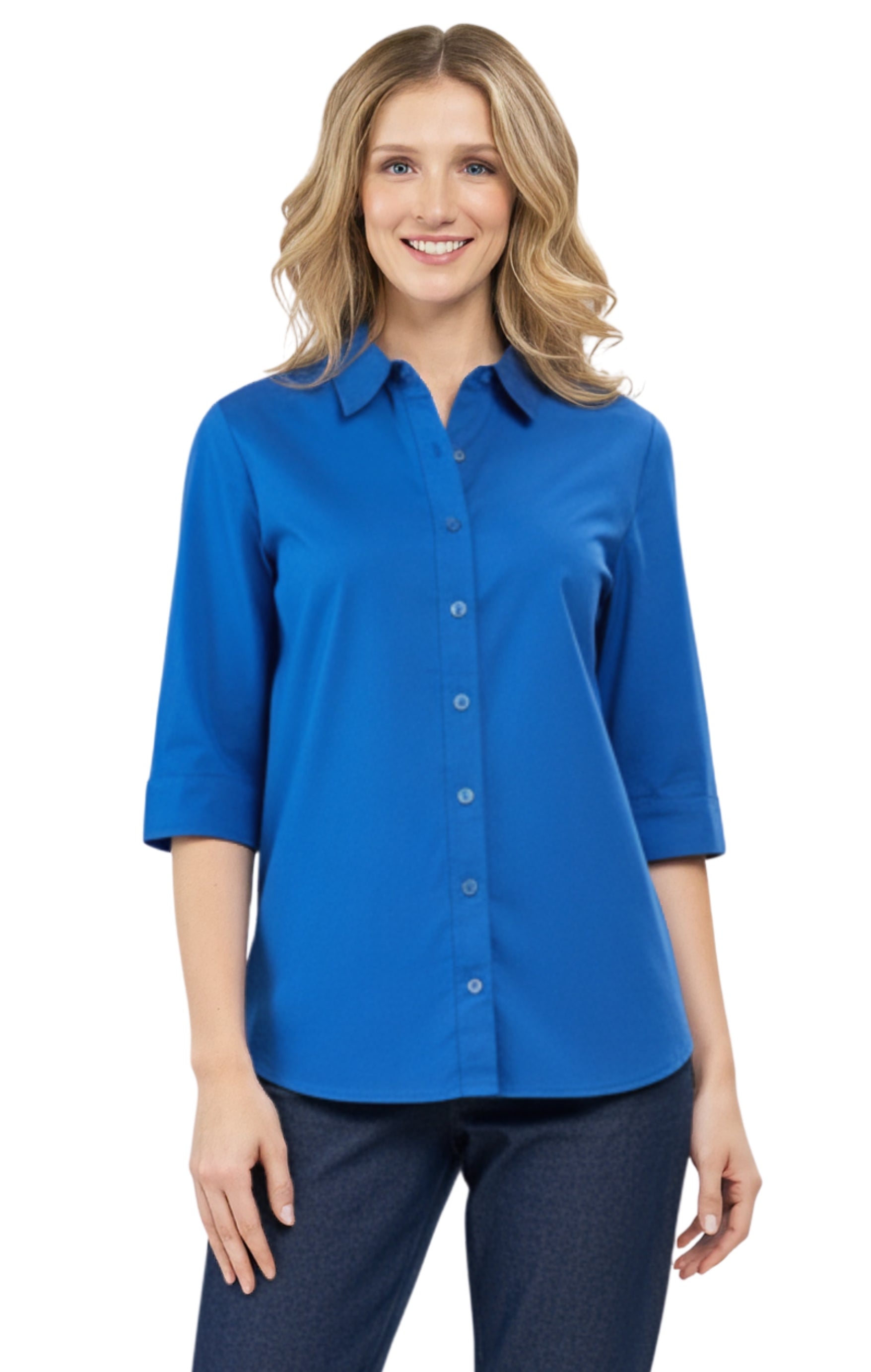 Women's 3/4 Sleeve Button-Down Camp Shirt — Collared Regular Fit