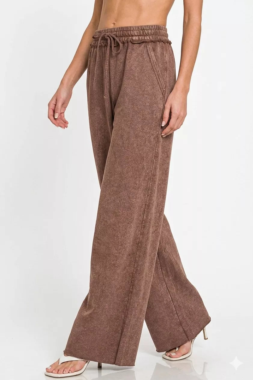 Zenana Washed Brown French Terry Sweatpants