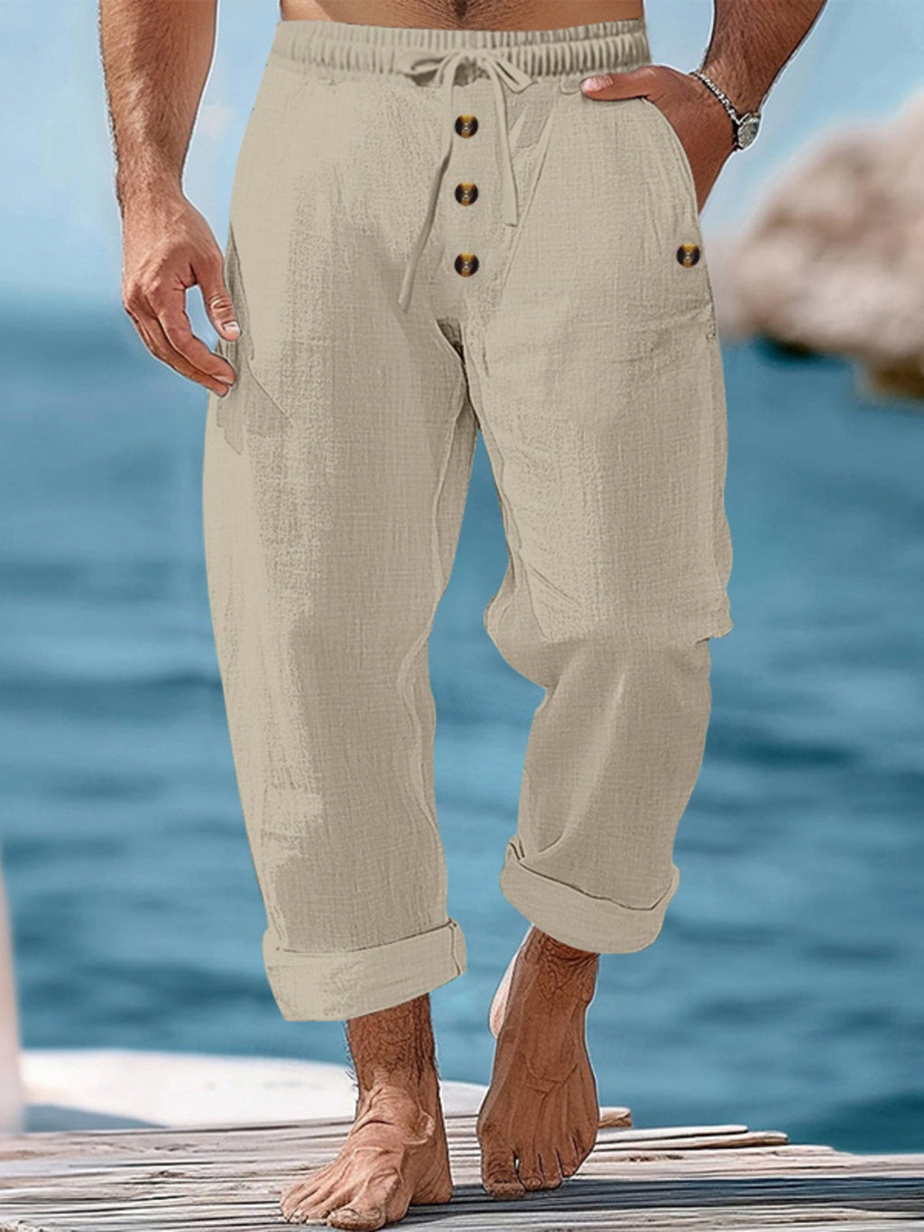 Men's Full Size Button-Fly Drawstring Pants Plus Size