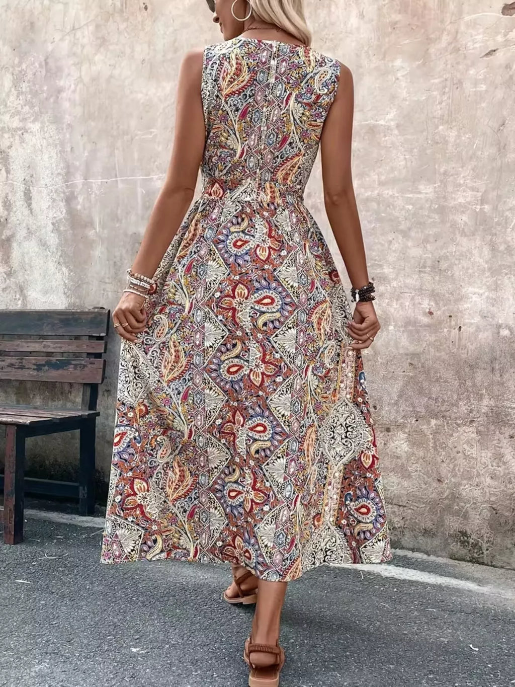 Paisley Print Sleeveless Romper with Long Top