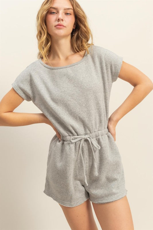 HYFVE Round Neck Short Sleeve Drawstring Waist Romper