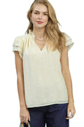 Lace Trim Cream Color Ruffle Top