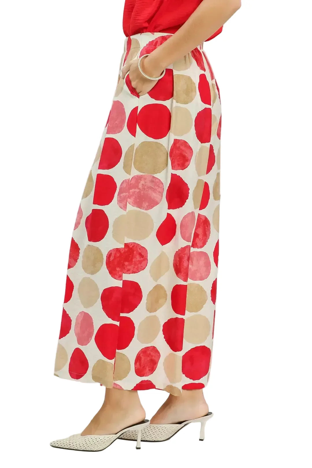 Women's Red Dot Print Wide Leg Pants