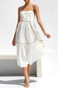 Contrast Trim Square Neck Midi Cami Dress