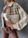 Snap Down Color Block Plaid Jacket