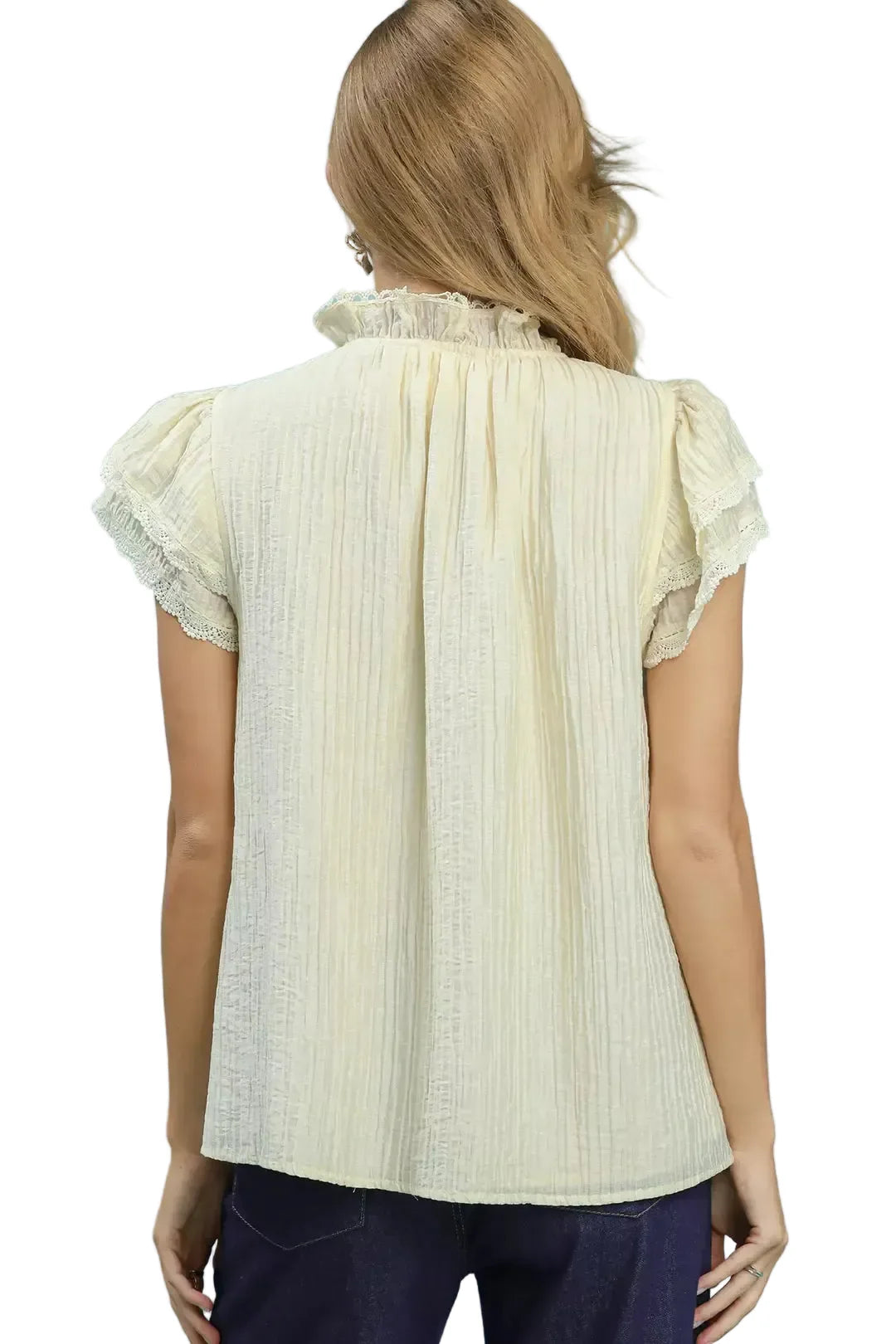 Lace Trim Cream Color Ruffle Top