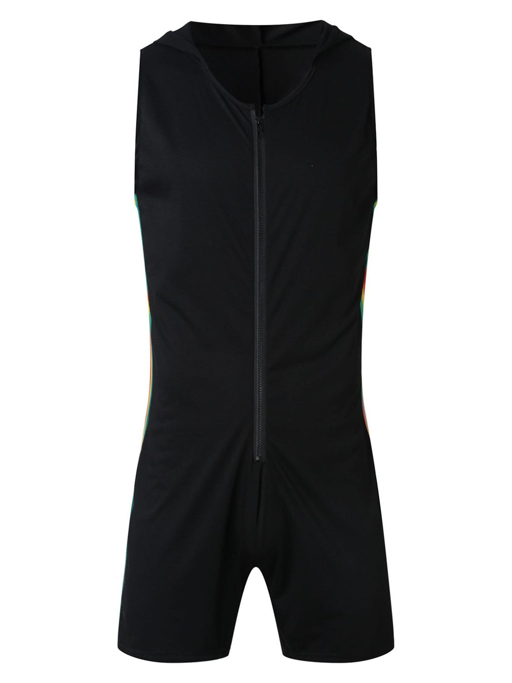 Men's Full Size Contrast Zip Front Sleeveless Active Romper Plus Size
