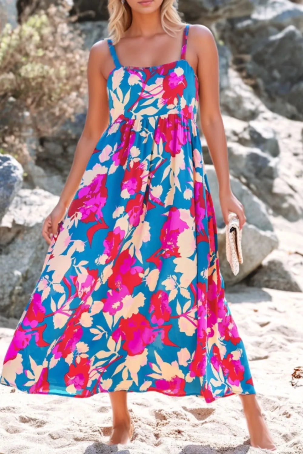 Floral Square Neck Cami Dress with Pockets