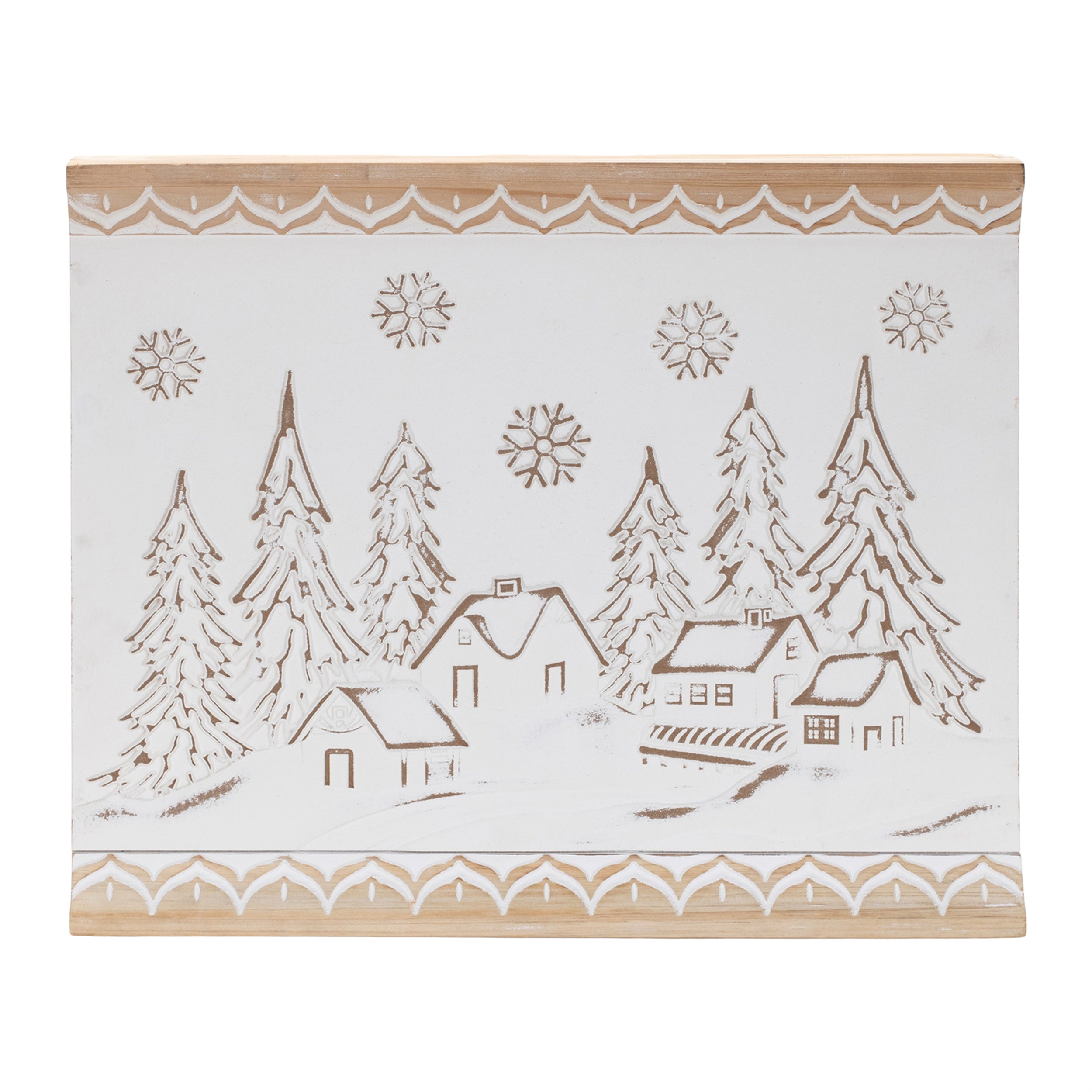 Carved Wood Winter Village Wall Art 19"L