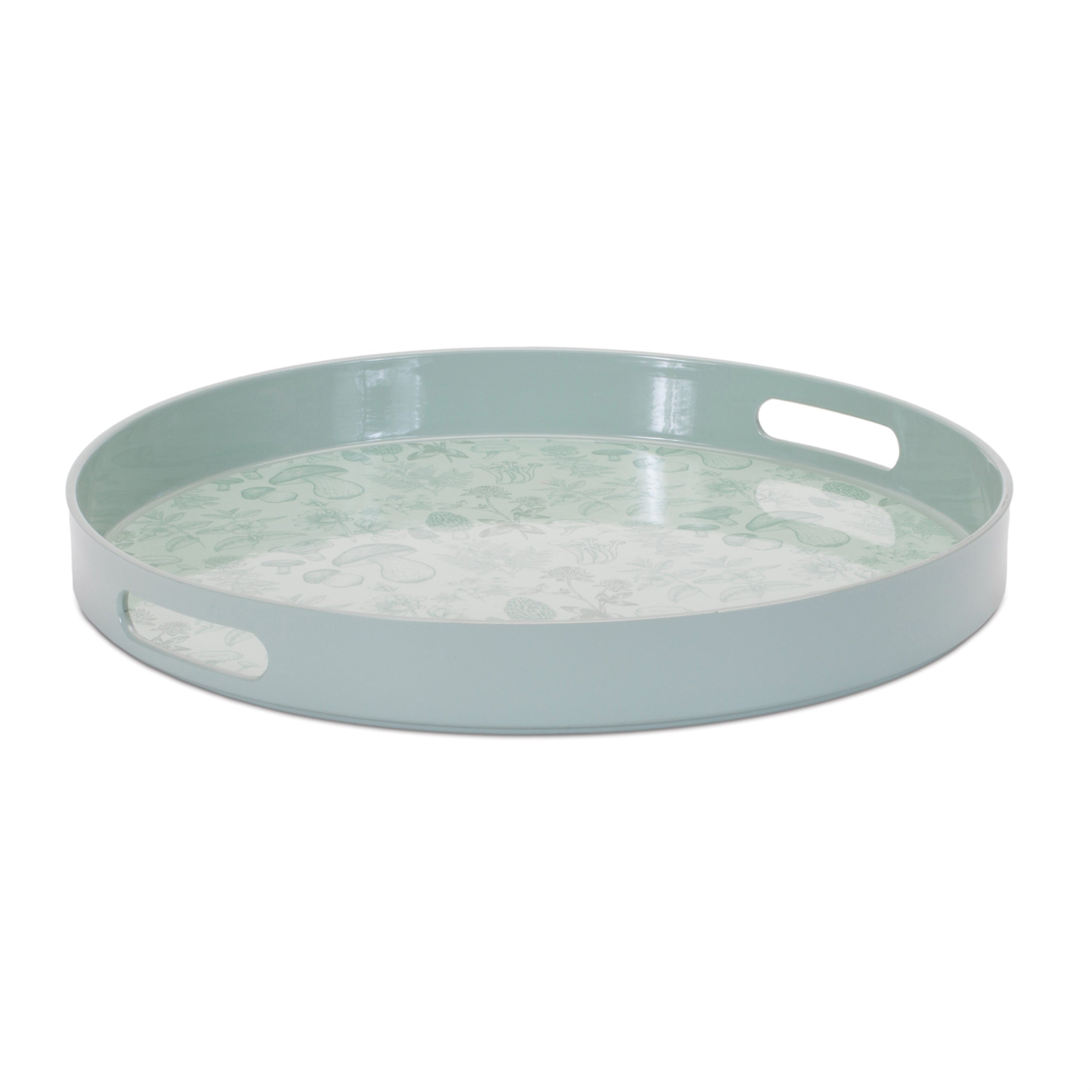 Round Mushroom and Floral Print Tray 13.5"D