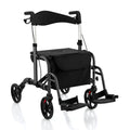 2-in-1 Adjustable Folding Handle Rollator Walker with Storage Space-Black
