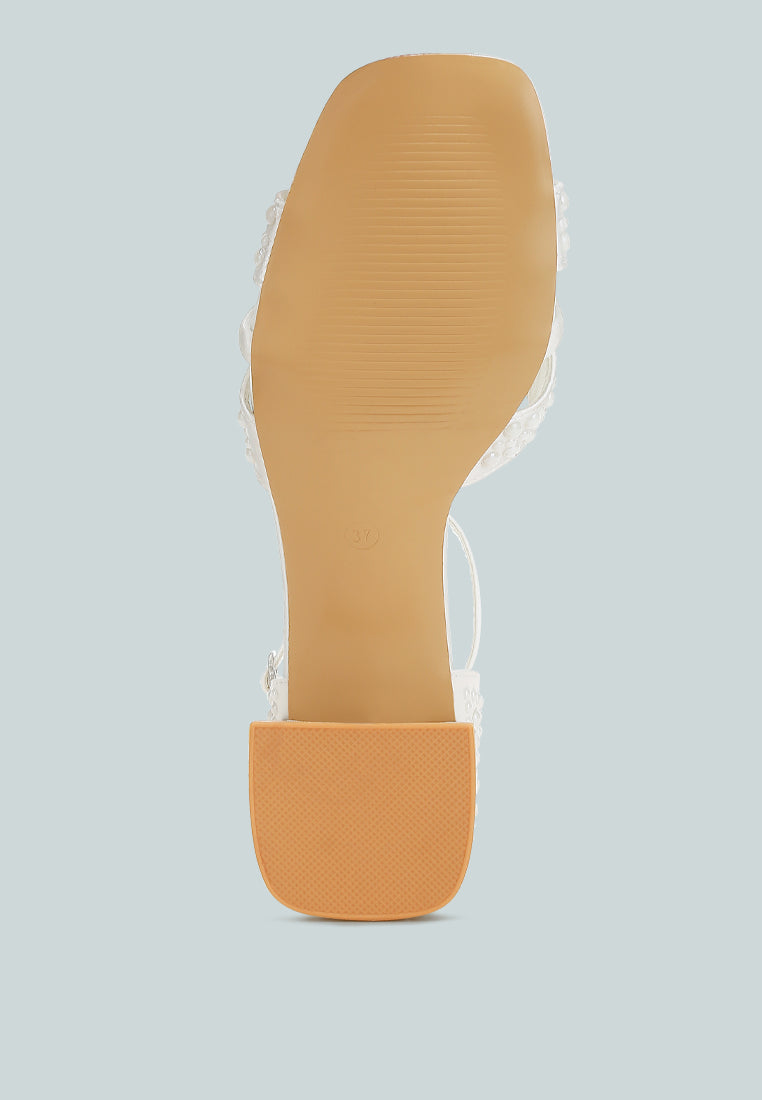 Cinnabon Pearl Embellished Strappy White Dress Sandals
