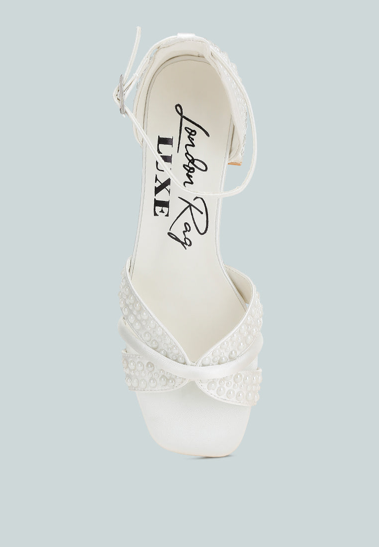 Cinnabon Pearl Embellished Strappy White Dress Sandals