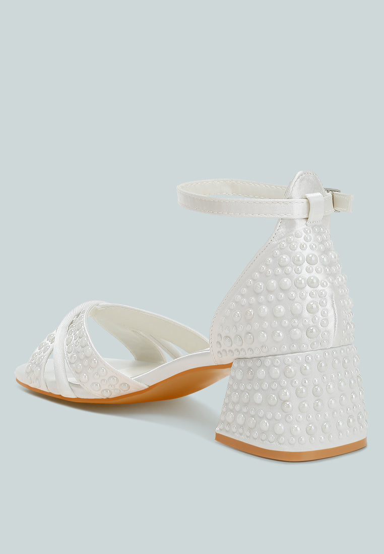 Cinnabon Pearl Embellished Strappy White Dress Sandals