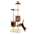 6-Tier Wooden Cat Tree with 2 Removeable Condos Platforms and Perch-Brown
