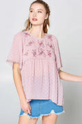 This Detailed Lace Trimmed Bubble Chiffon Blouse