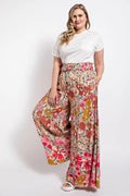 2XL Flared Wide Leg And Smocked Waist Pants With Side Pocket