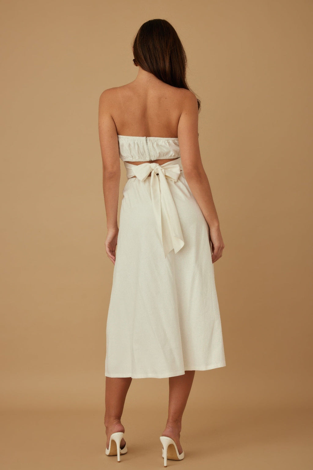 Linen Flower Pattern Strapless Dress