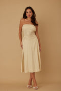 Linen Flower Pattern Strapless Dress