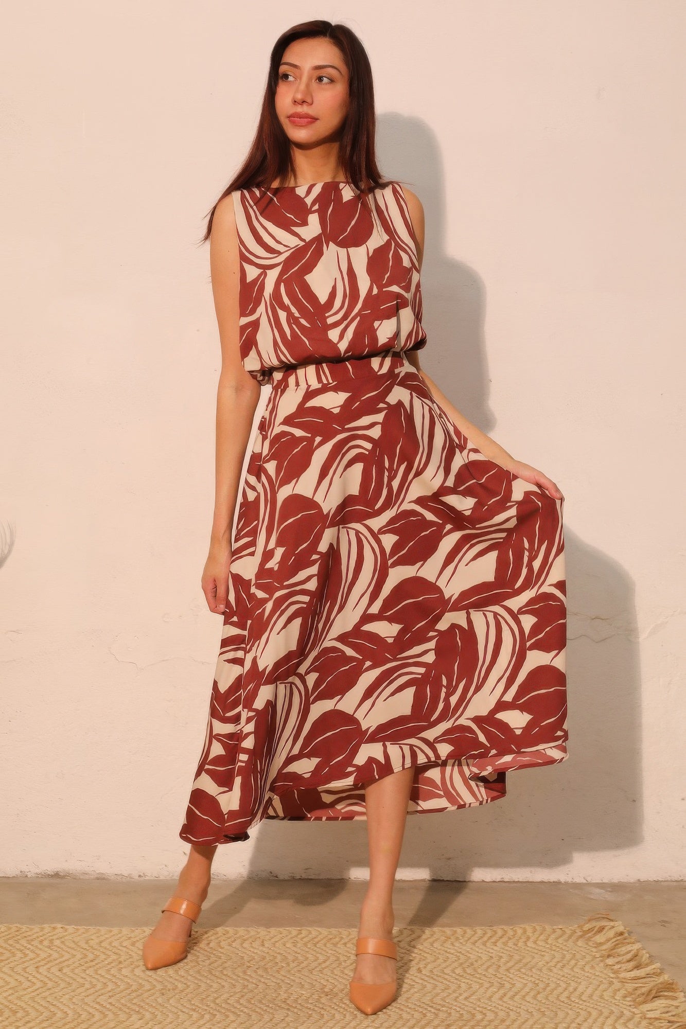 Lucca Leaf Midi Swing Skirt