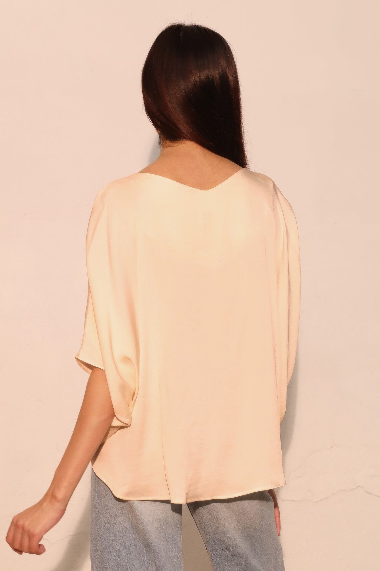 Washed Poly Silk Drawstring Dolman Top