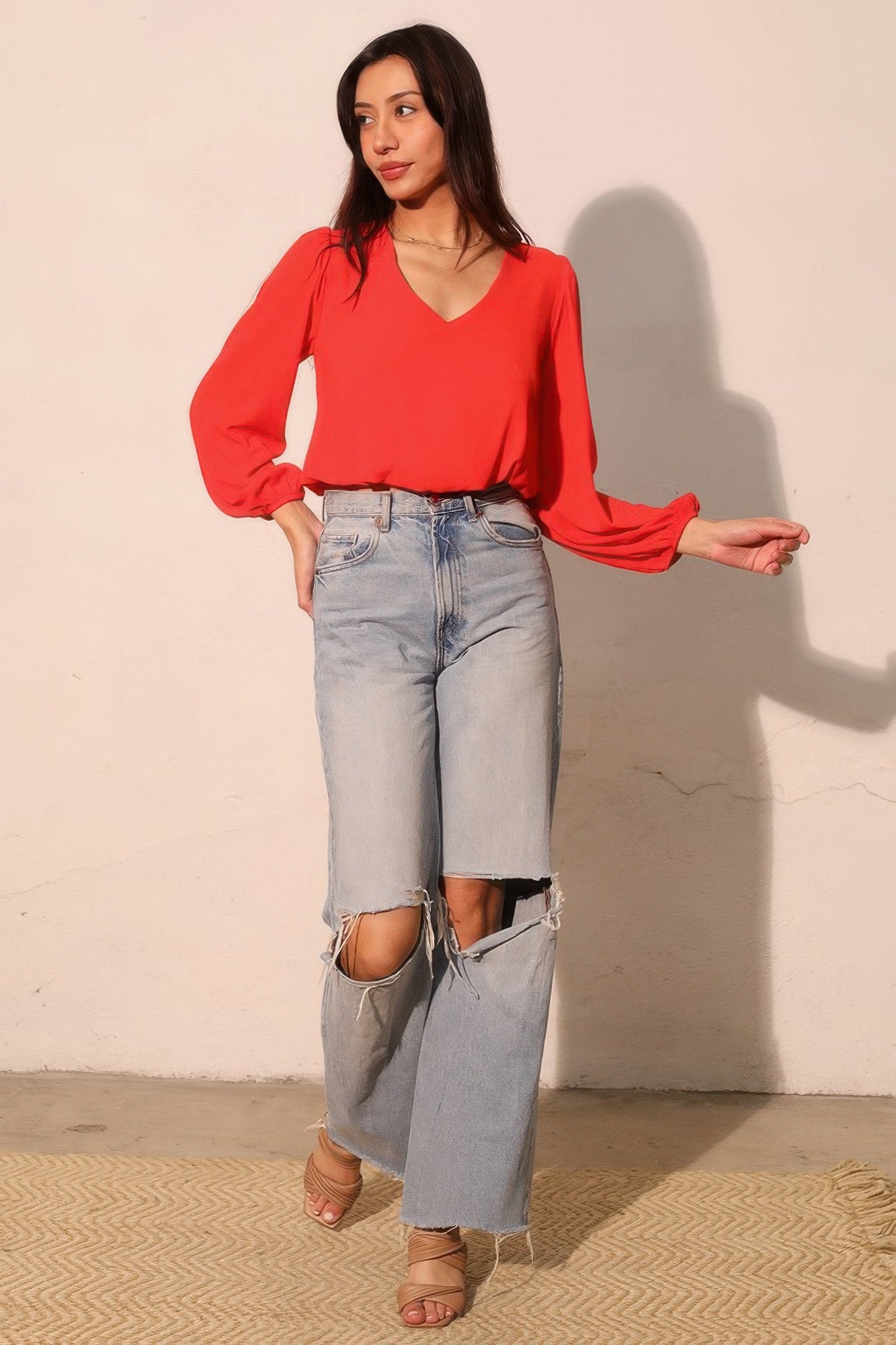 Textured Solid Long Sleeve Crop Top