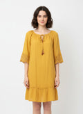Solid Color Elbow Sleeve Dress