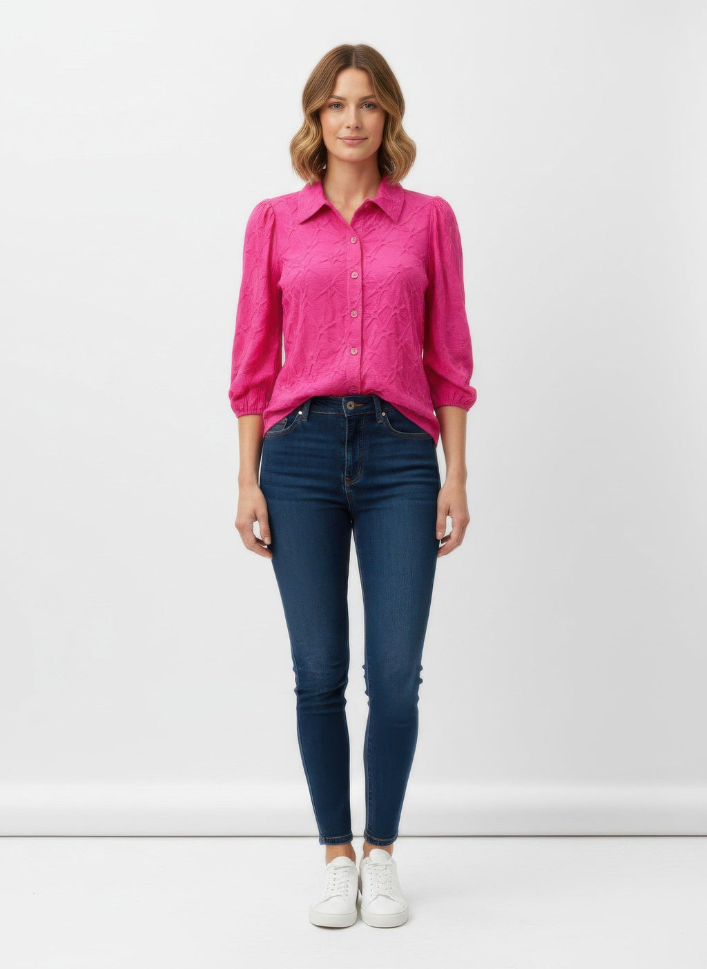 Solid Color 3/4 Sleeve Blouse