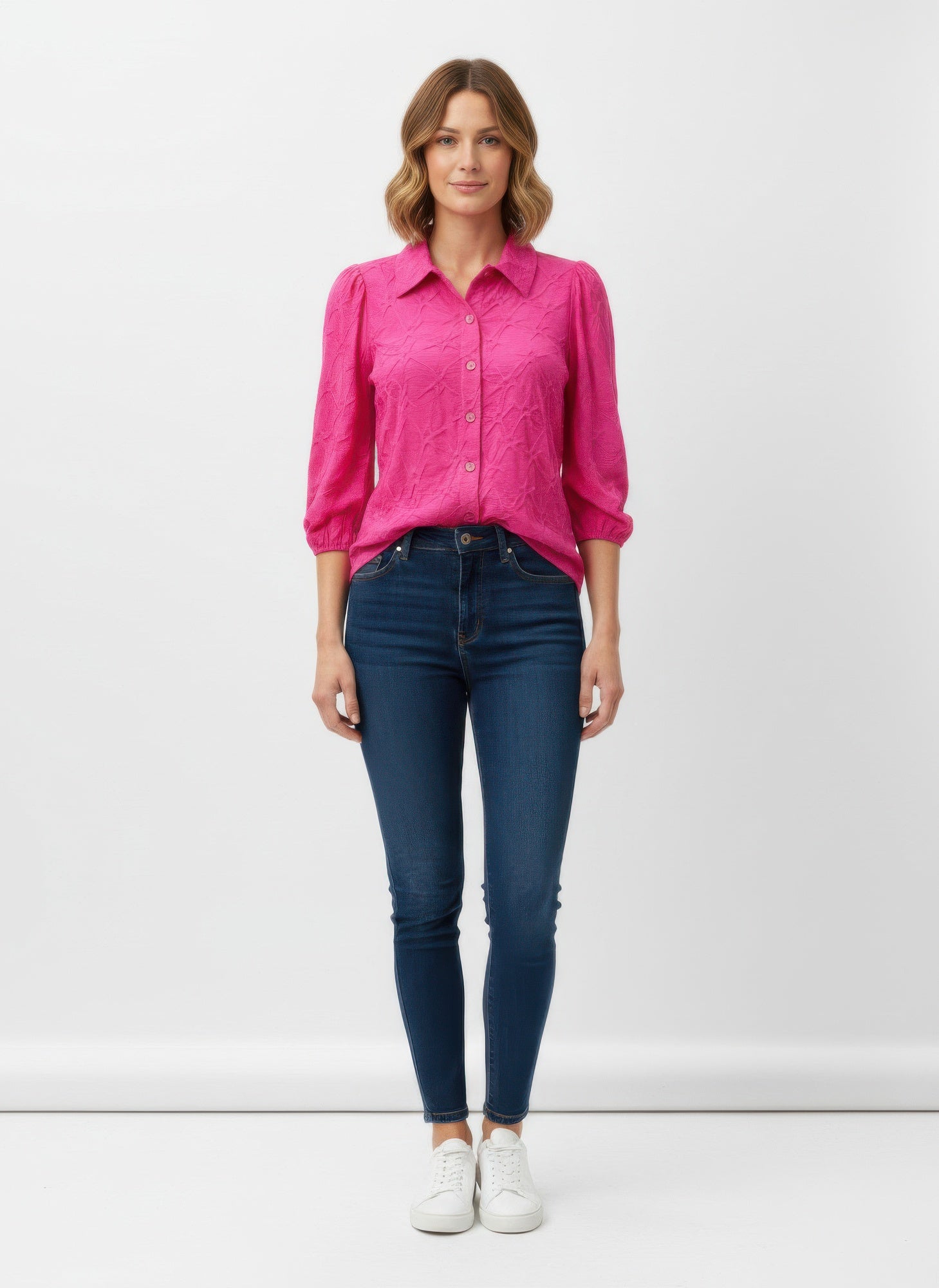 Solid Color 3/4 Sleeve Blouse