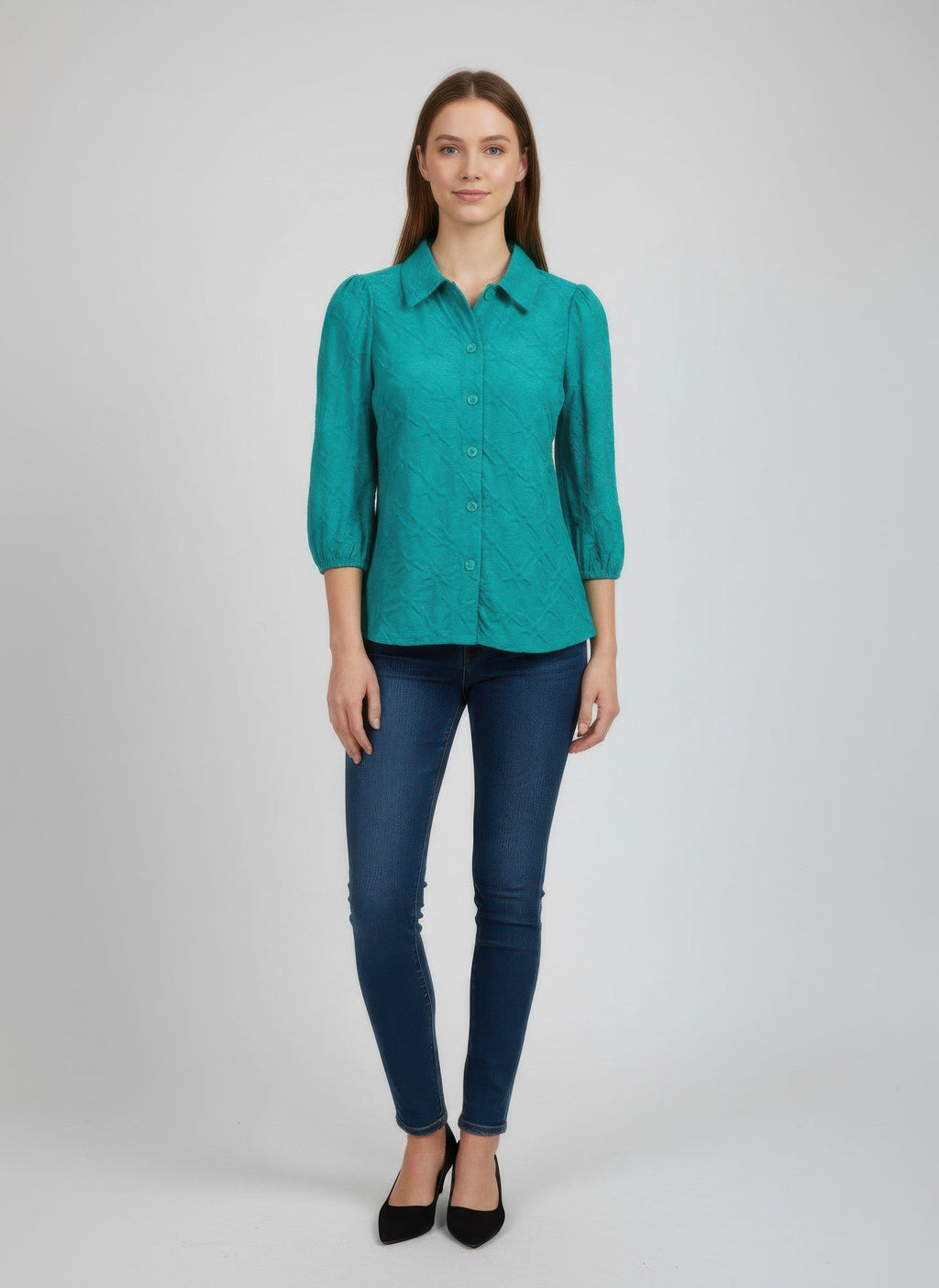 Solid Color 3/4 Sleeve Blouse
