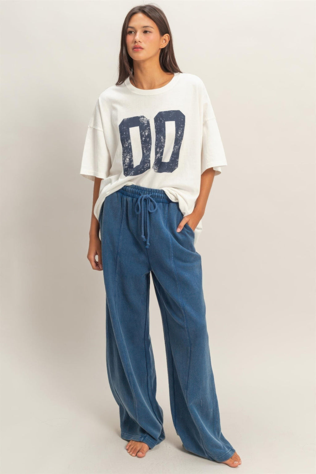 Acid Wash French Terry Wide-leg Pants