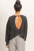 Cross Detail Open Back Long-sleeve Top